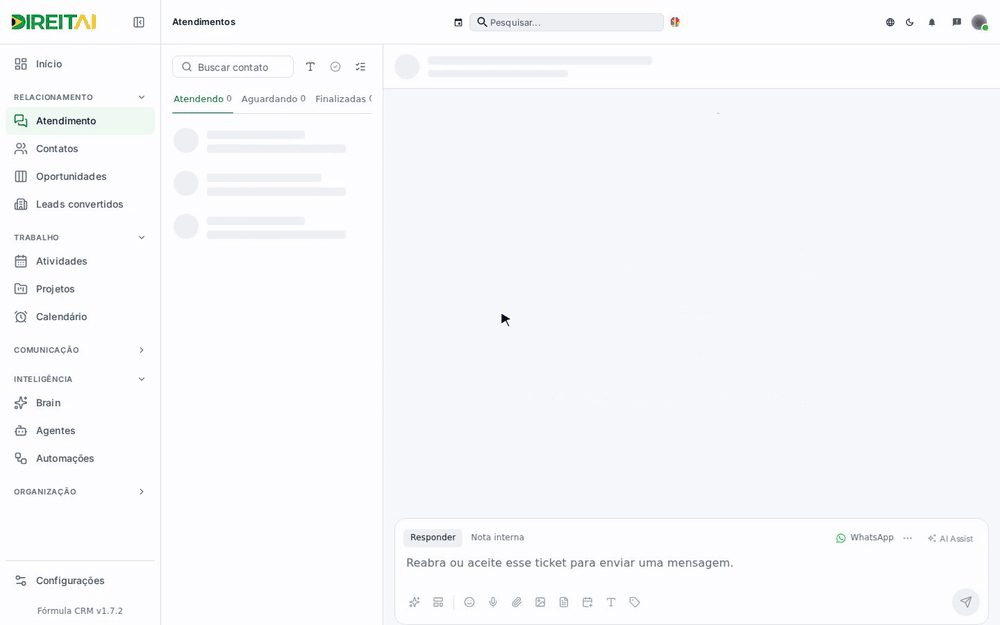 Abrir o menu WhatsApp API Oficial no compositor e fechar