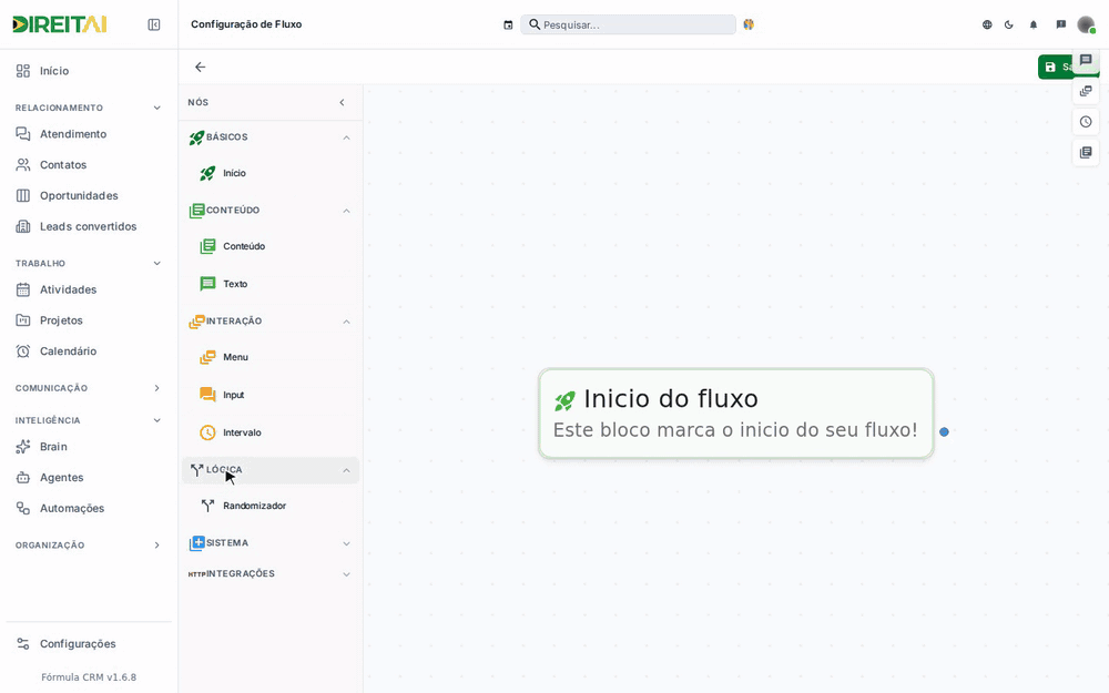Clique em Intervalo no painel, preenchimento de 5 segundos e o bloco aparecendo no desenho