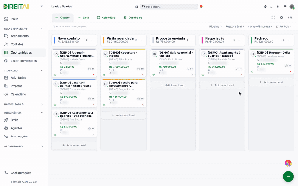 Criando o lead [DEMO] Loja - Vila Madalena pelo botão Adicionar Lead