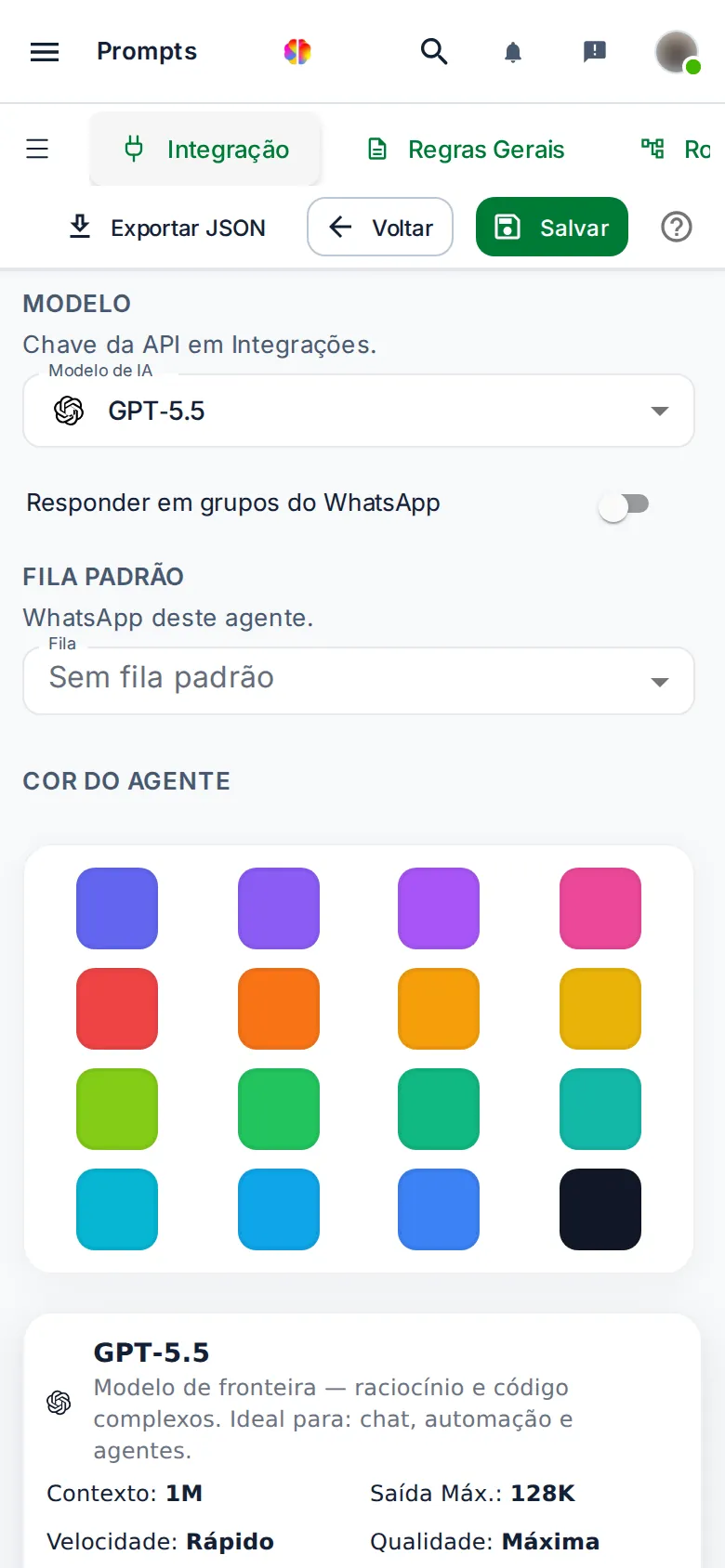 Editor de agente novo no celular