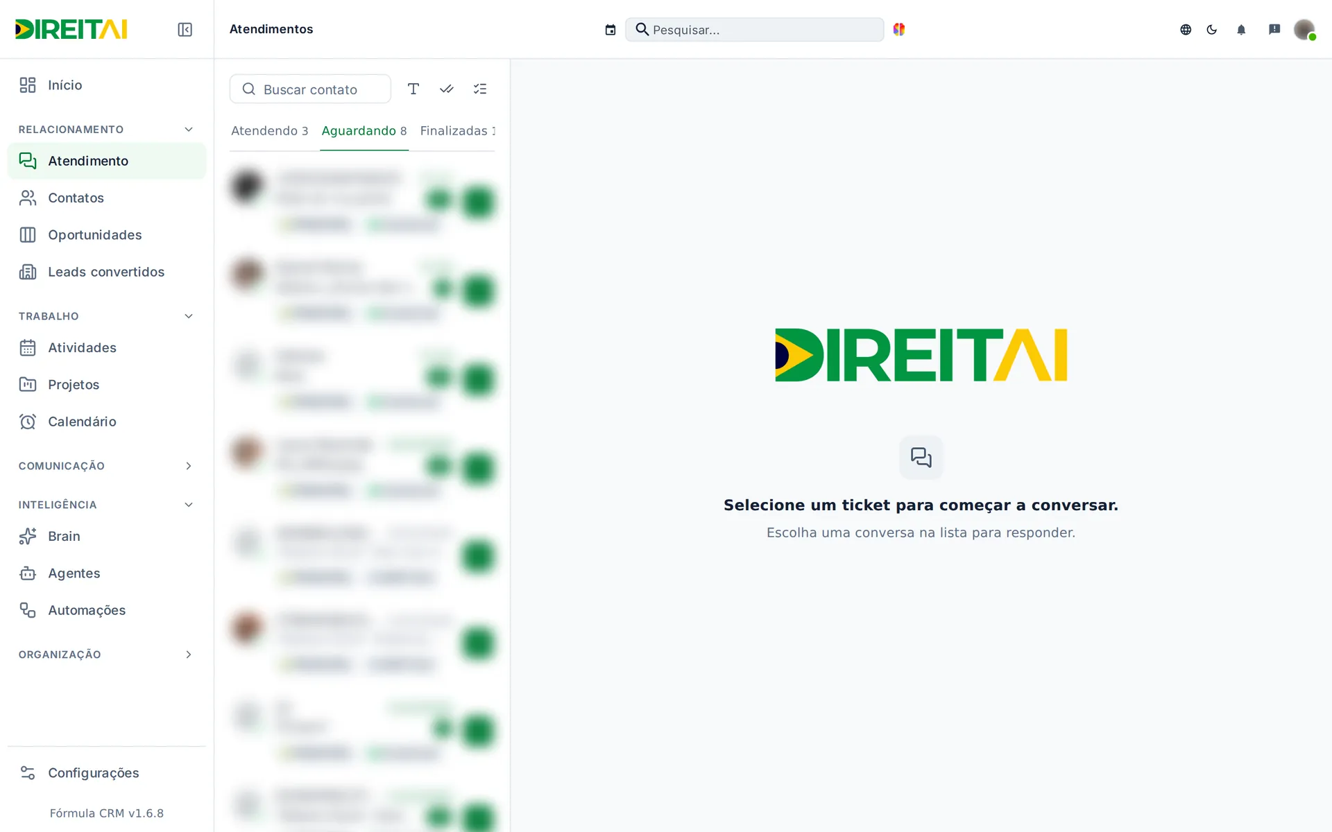 Aba Aguardando com as conversas que esperam um atendente