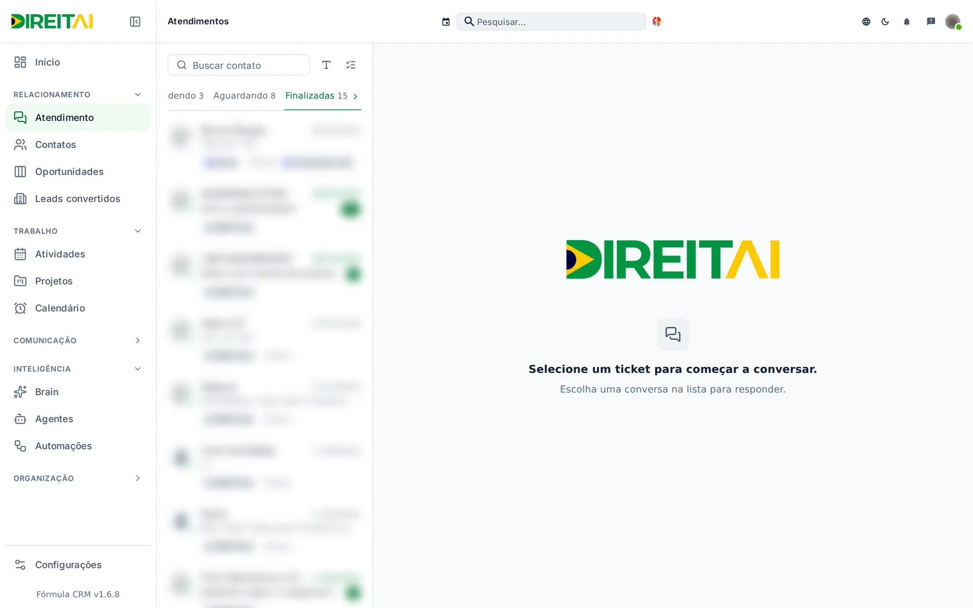 Aba Finalizadas com as conversas encerradas