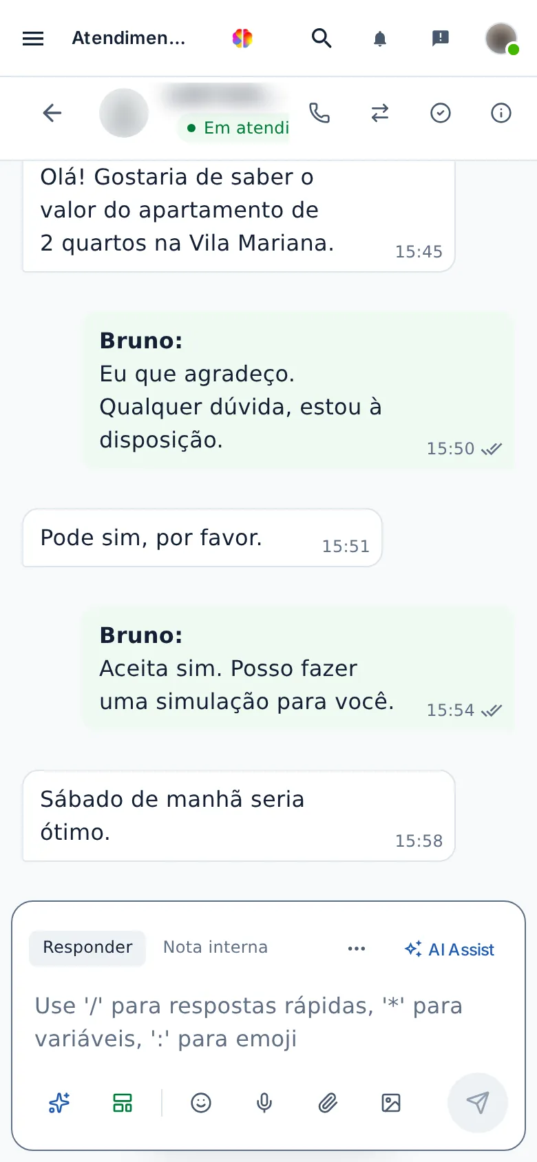 Conversa aberta no celular, com o botão de voltar e o compositor