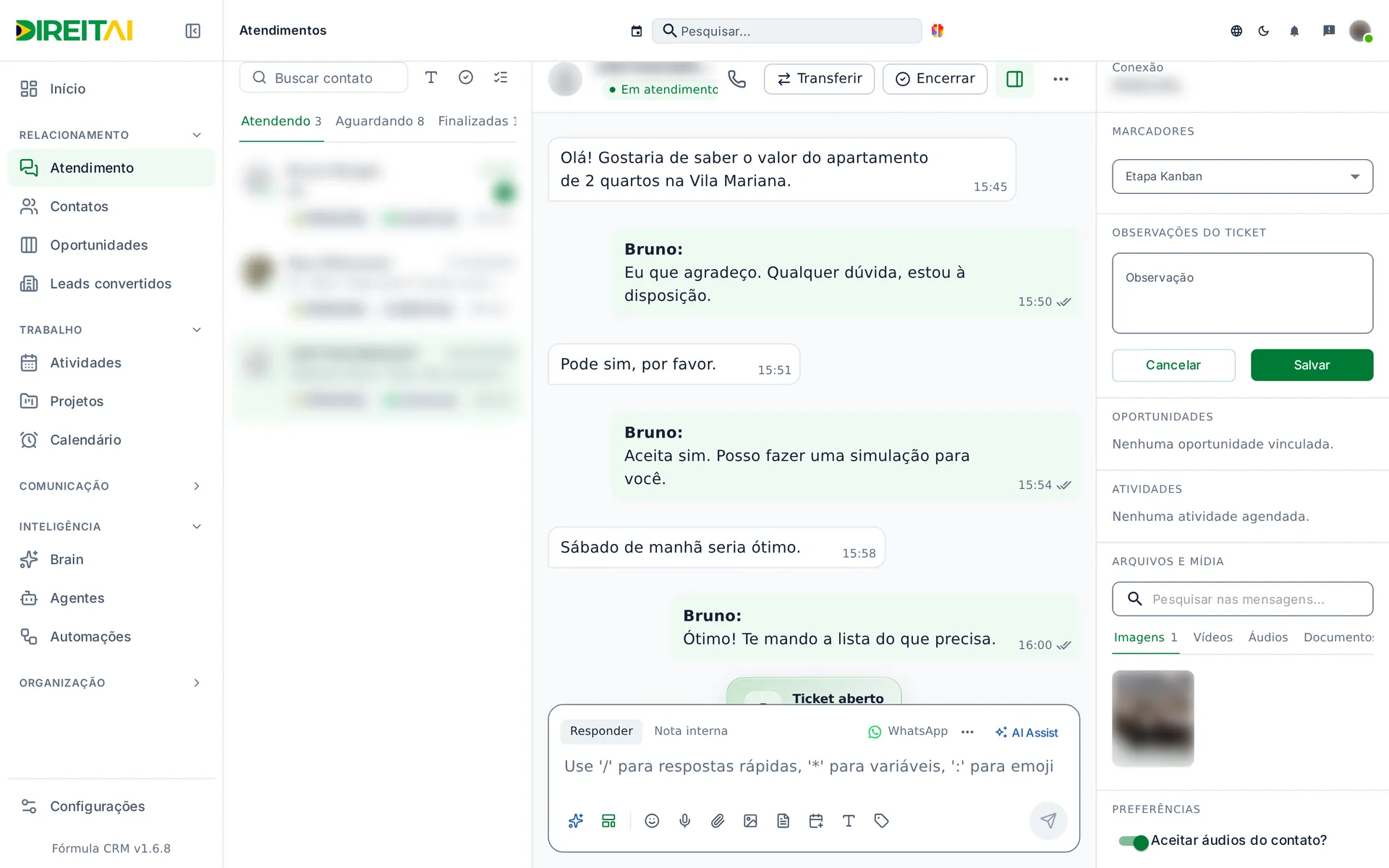 Fim do painel com Arquivos e mídia (busca nas mensagens e abas Imagens, Vídeos, Áudios, Documentos) e Preferências