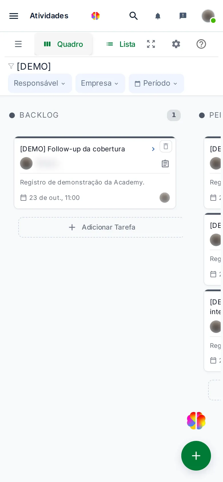 Quadro de Atividades no celular