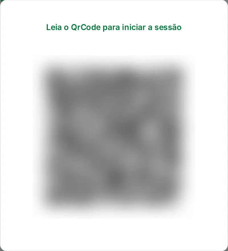 Janela Leia o QrCode para iniciar a sessão, com o QR Code desfocado