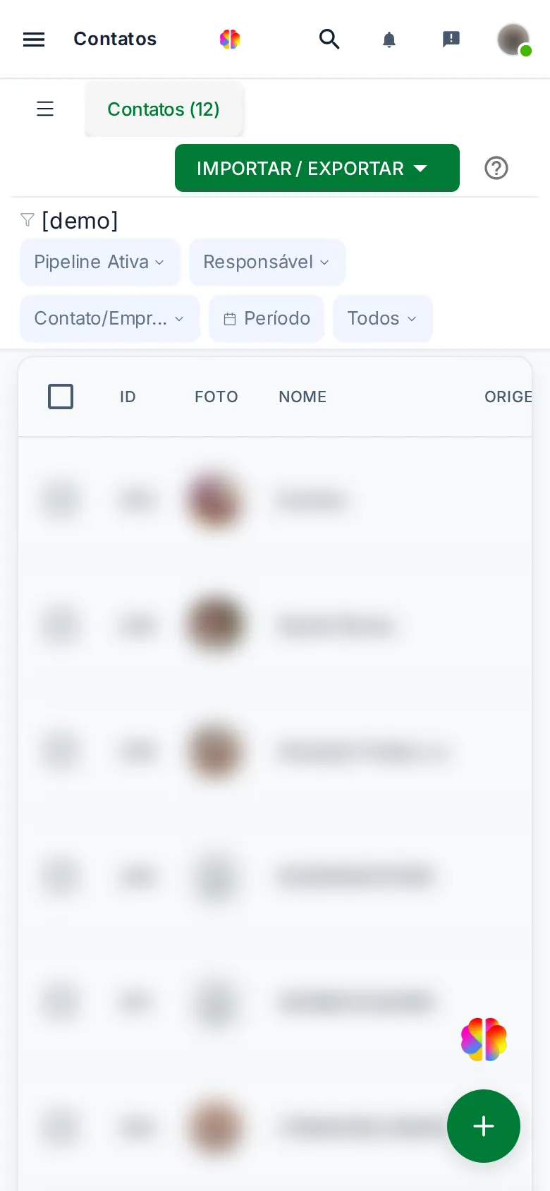 Lista de contatos no celular