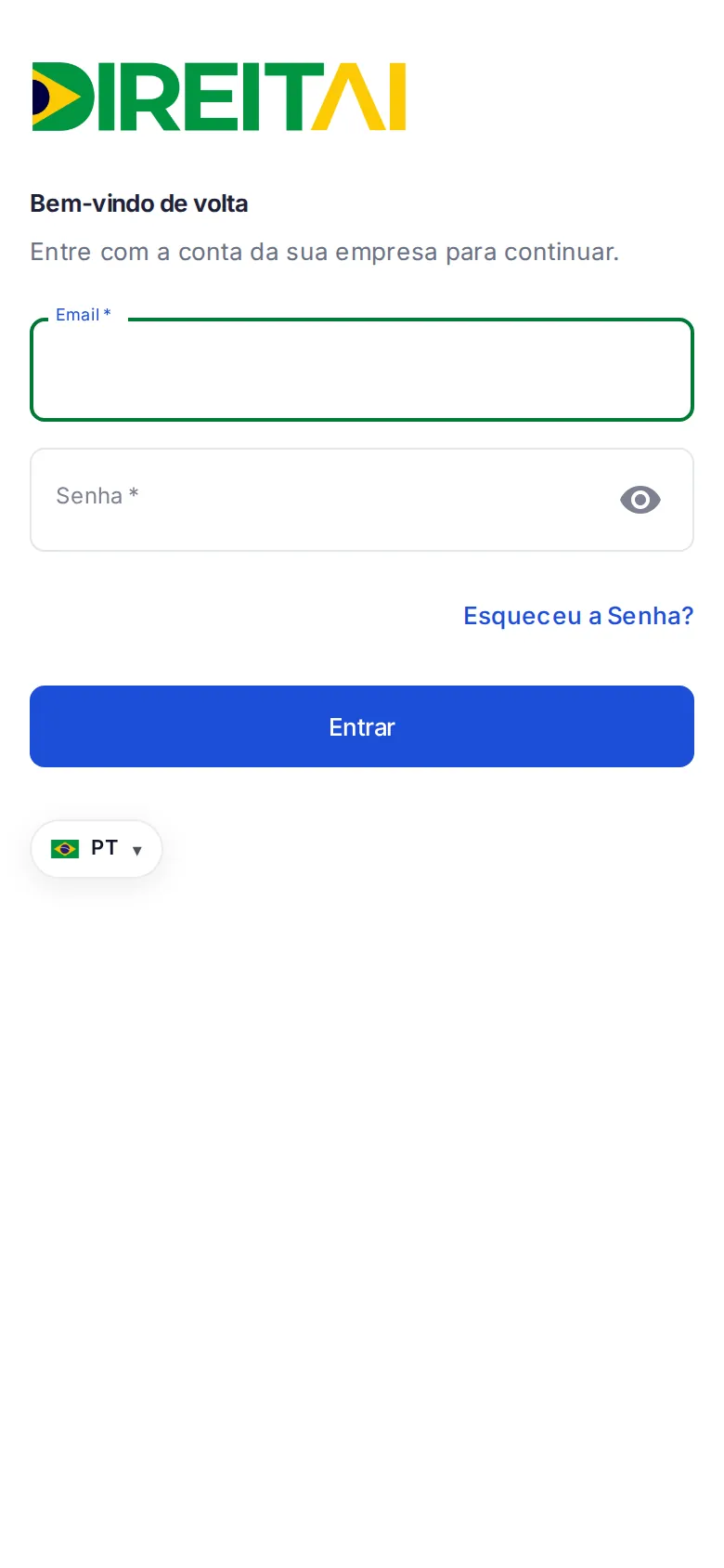 Tela de login no celular